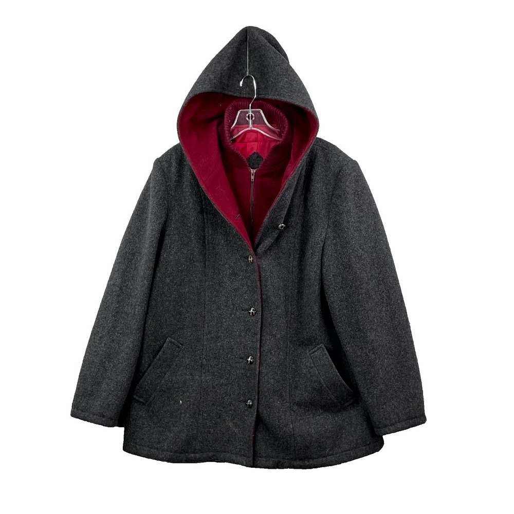 Vintage Mackintosh Coat Womens Large Gray Red Wool Linned Academic Winter Jacket